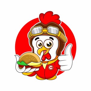 Chú gà giao hàng cầm bánh burger file vector mẫu số 527