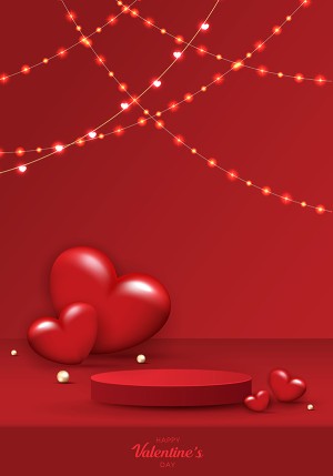 Background bục 3D ngày valentine màu đỏ lãng mạn file vector mẫu BV256