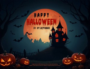 Banner lâu đài đêm trăng halloween file PSD - mẫu số 759