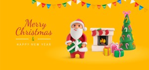 Banner ông già noel bên bếp lửa file vector mẫu số 191