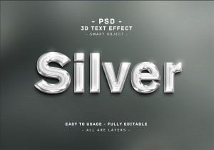 Hiệu ứng chữ kim loại bạc sáng bóng 3D PSD cho phần mềm photoshop - mẫu 26