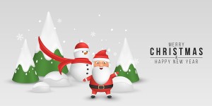 Banner ông già noel cùng người tuyết và cây thông file vector mẫu số 320