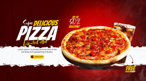 Banner quảng cáo bánh pizza nền đỏ L21 file PSD