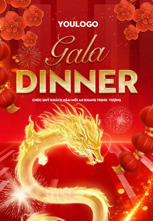 Poster gala dinner rồng vàng file PSD