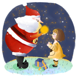 Ảnh minh họa ông già noel tặng quà cho bé gái file PSD