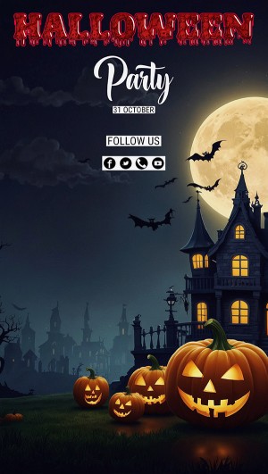 Poster bí ngô ma quái đêm halloween file PSD - mẫu số 827