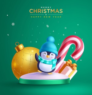 Hình minh họa chim cánh cụt cùng bong bóng noel file vector mẫu số 129