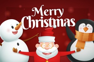 Banner ông già noel cùng người tuyết và chim cánh cụt file vector mẫu số 286