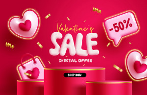 Bục 3D màu đỏ sale 50% ngày valentine file EPS