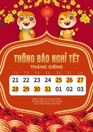 Poster thông báo lịch nghỉ tết nguyên đán file PSD mẫu OC211