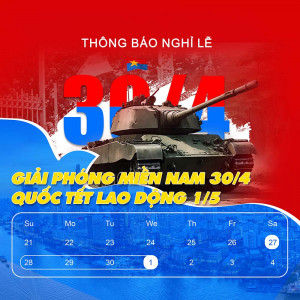 Thông báo nghỉ lễ dịp 30.4 - 01.5 kèm hình ảnh xe tăng mẫu 20 file PSD