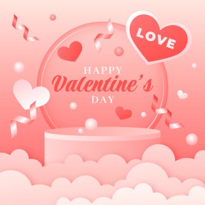 Banner bục 3D ngày lễ valentine màu hồng file vector mẫu BV34