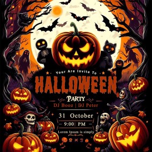 Poster lễ hội halloween bí ngô ma quái file PSD mẫu MB206