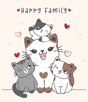 Hình ảnh gia đình mèo cute file vector mẫu CM81