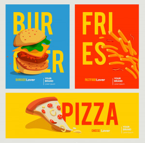 Poster quảng cáo set đồ ăn nhanh gồm pizza và burger P36 file AI và EPS