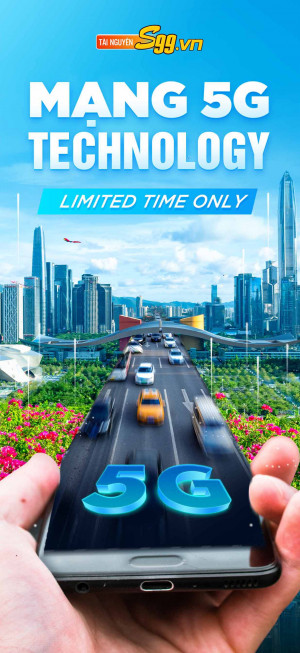 Poster thành phố mạng di động 5G nền xanh - File PSD
