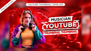 Ảnh thumb kênh youtube nền đỏ chủ đề âm nhạc mẫu 52 file PSD