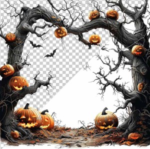 Hình minh họa khung cảnh lễ hội halloween file PSD mẫu MB309