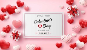 Banner sale ngày valentine hình ảnh trái tim cùng hộp quà file vector mẫu số 120