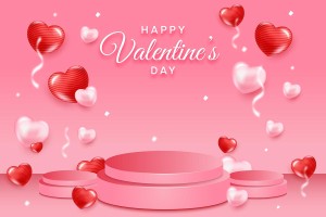 Banner bục 3D nền hồng valentine file vector mẫu số 725