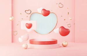 Background bục trưng bày 3D nền hồng ngày valentine file JPG mẫu số 594