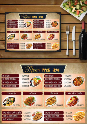 Menu quán ăn vặt file CDR