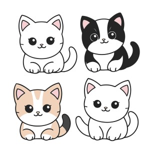 Hình ảnh bốn chú mèo siêu cute file vector mẫu CM279