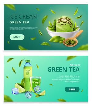 Banner quảng cáo trà và kem matcha file vector mẫu DE112