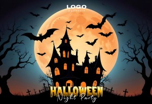 Banner lâu đài đêm hội halloween file PSD - mẫu số 723