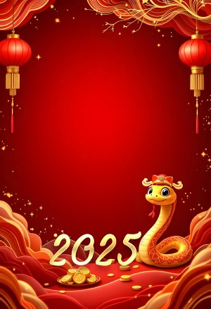 Poster chúc mừng năm mới 2025 màu đỏ file PSD mẫu KX2