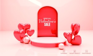 Background bục trưng bày 3D cùng trái tim valentine file PSD mẫu số 971