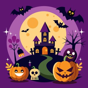 Hình minh họa lâu đài đêm hội halloween fil EPS - mẫu 285