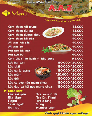 Menu quán nhậu bình dân file CDR