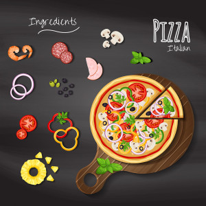 Hình minh họa bánh pizza cùng nguyên liệu tươi file EPS - mẫu số 742