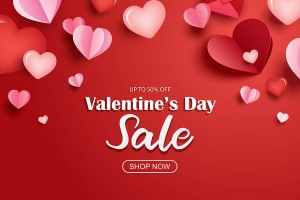 Banner giảm giá dịp valentine trái tim nền đỏ file vector mẫu số 290