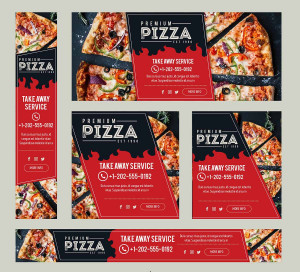 Banner quảng cáo Pizza mang đi nền màu đỏ và đen K142 file AI và EPS