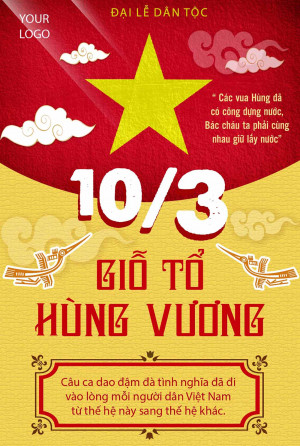 Poster mừng đại lễ giỗ tổ Hùng Vương 10-3 mẫu 12 file AI