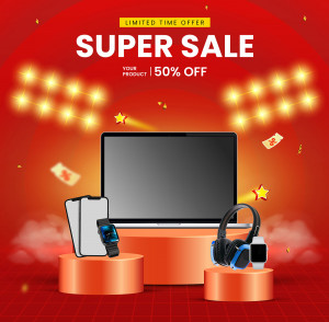 Banner siêu sale 50% thiết bị đồ gia dụng file EPS