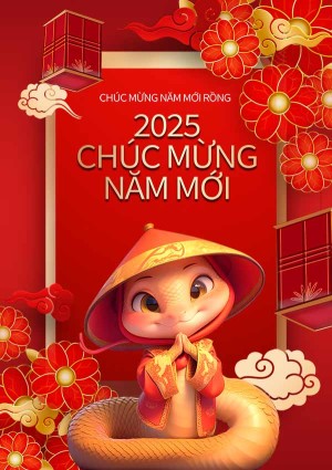 Poster chúc mừng năm mới 2025 xuân ất tỵ file PSD mẫu số 702