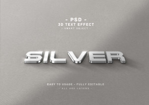 Hiệu ứng chữ 3D màu bạc file PSD mẫu HU483