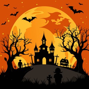 Hình minh họa lâu đài đêm hội halloween file EPS - mẫu số 184