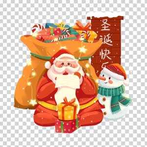 Hình ảnh ông già noel và túi quà file PNG mẫu BN40