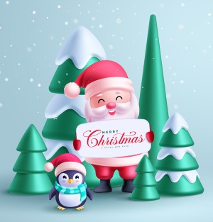 Banner ông già noel đứng cạnh cây thông file vector mẫu BN215