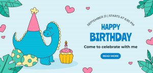 Mẫu thiệp mời sinh nhật online với khủng long hoạt hình T20 file AI và EPS