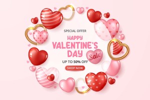 Banner ưu đãi dịp ngày valentine họa tiết trái tim file vector mẫu số 720