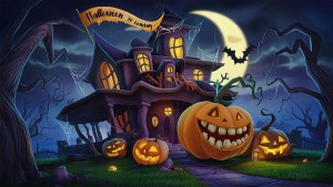 Background lâu đài ma quái halloween file PSD - mẫu số 825