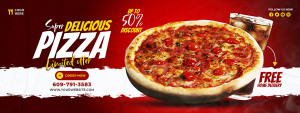 Banner quảng cáo bánh pizza nền đỏ L20 file PSD