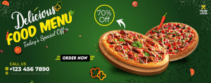 Banner quảng cáo bánh pizza nền xanh L29 file EPS