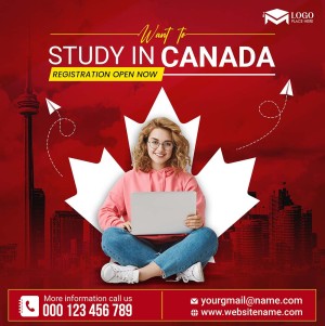 Poster tuyển sinh du học sinh canada nền màu đỏ file PSD mẫu DH135