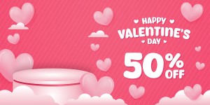 Banner sale 50% ngày lễ tình nhân màu hồng file vector mẫu BV344